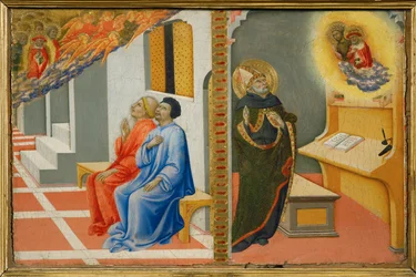 Nach seinem Tod erscheint der Heilige Hieronymus Sulpice Severius, dann dem Heiligen Augustinus, zusammen mit Johannes dem Täufer