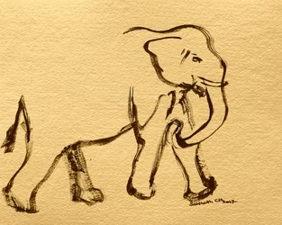 Ausdrucksstarker Elefant in Tusche