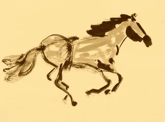 Galoppierendes sepiafarbenes Pferd