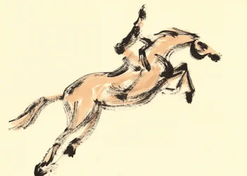 Reiter auf einem springenden Pferd