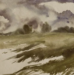 Stimmungsvolles Feld unter Sturmwolken