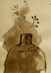 Botanische Vase in Sepiatönen