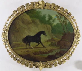 Ein Pferd erschreckt durch eine Schlange