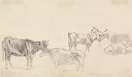 Studie von Rindern mit Pferden im Hintergrund