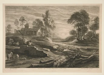 Landschaft mit Ziehbrunnen