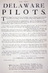 Faksimile der Proklamation der Patrioten von Philadelphia an die Delaware-Piloten, sie sollten nicht mit dem britischen Teeschiff handeln, 7. Dezember 1773