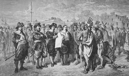 Gouverneur Kieft schließt Frieden mit den Indianern im Jahr 1646