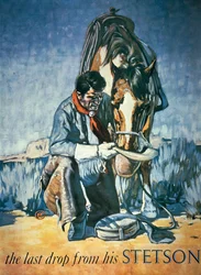 Der letzte Tropfen aus seinem Stetson (Farblithografie)