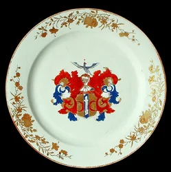 Ein chinesischer Imari-Porzellanteller mit den Wappen der Familie Valckenier aus Amsterdam, ca. 1750