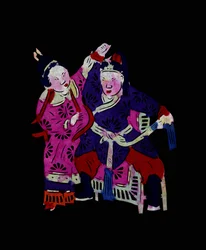 Ein Paar, das Kampfkunst praktiziert. Scherenschnitt, chinesische Volkskunst, Leonard de Selva, China, 2006.