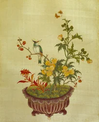 Kunst China: Malerei auf Seide, Blumen und Vögel. Anonym, 18. Jahrhundert. Paris, BN