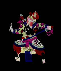 Charakter aus der Pekinger Oper. Gemaltes Papierschnittbild oder "Jian Zhi", chinesische Volkskunst, Peking