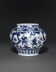 Außergewöhnlich seltener und wichtiger blau-weißer Krug, Guan Yuan Dynastie, Mitte des 14. Jahrhunderts