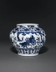 Außergewöhnlich seltene und wichtige blau-weiße Vase, Guan Yuan Dynastie, Mitte des 14. Jahrhunderts