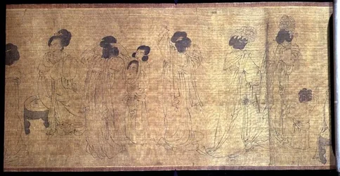 Palastdamen in Freizeit, Handrolle, (Detail) nach einem Original von Wen-chu Chou (fl.970) Südliche Sung-Periode, ca.1140