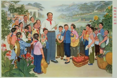 "Berichten über unsere Ernte an Vorsitzenden Mao", Propagandaposter aus der chinesischen Kulturrevolution