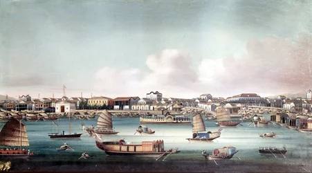 Der Hafen von Kanton (China) um die Mitte des 19. Jahrhunderts. Anonymes chinesisches Gemälde