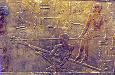 Altes Ägypten, Wandmalerei/Schnitzerei, Mastaba/Grab von Ti, Saqqara, 5. Dynastie, Schiffbau