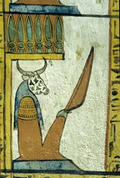 Altes Ägypten, Wandmalerei, Kuhköpfiger Gott der Unterwelt, Grab des Sennedjem, Theben, Deir el Medina