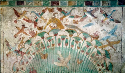 Altes Ägypten: Tiere in einem Papyrusdickicht, Kalksteinfragment aus dem Grab von Neferhotep (ca. 1400 v. Chr., 18. Dynastie), Paris, Louvre