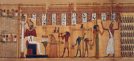 Ägyptische Antike: das Wiegen der Seelen, Papyrus aus dem Totenbuch des Chahapiimou, Oberster der Astronomen des Amon. Ptolemäische Zeit (332-30 v. Chr.) Um 500-100 v. Chr. Paris, Louvre