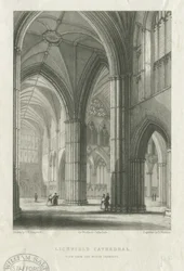Innenraum der Lichfield Cathedral - Kreuzung vom Nordquerhaus: Gravur, nd [Mitte 19. Jh.] (Druck)
