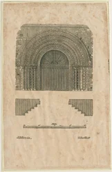 Tutbury Priory Kirche - Westportal: Holzschnittgravur, frühes 19. Jahrhundert