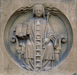 Gotische Kunst: Allegorie der Alchemie. Kathedrale Notre Dame (Notre-Dame) in Paris