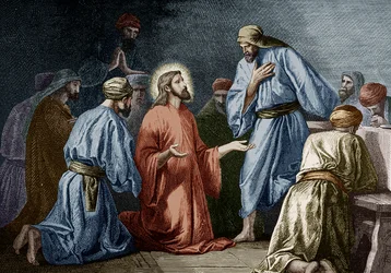 Jesus Christus lehrt Johannes das Gebet (Farbstich)