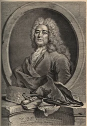 Porträt von Nicolas de Largillierre (1656-1746), französischer Maler, Gravur von Dupuis nach dem Gemälde von Gueuslain