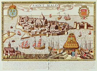 Ansicht des Hafens und der befestigten Stadt Saint Malo, an der Küste der Bretagne gelegen