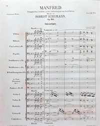 Notenblatt der Eröffnung von "Manfred" (Opus 115) von dem deutschen Komponisten Robert Schumann