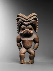 Hawaiianische Figur, Kona-Stil, Darstellung des Kriegsgottes Ku ka ’ili moku, ca. 1780-1820