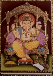 Lord Ganesh Ganpati Miniaturmalerei auf Papier mit Goldprägung