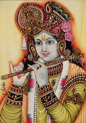 Lord Krishna Miniaturmalerei auf Papier