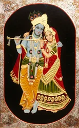 Malerei von Gott Krishna & seiner größten Verehrerin Radha, Indien