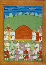 Sänfte der Konkubinen des Sultans, Hof des Shah Alem. Indische und persische Miniaturen in 