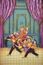 Radha Krishna mit Sakhis Miniaturmalerei auf Papier