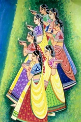 Frauen halten Öllampe Miniaturmalerei, Indien