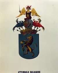 Wappen der Familie Attendolo Bolognini aus Mailand mit Löwe „Drachen“.