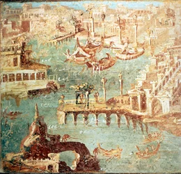 Hafen von Pozzuoli nahe Neapel. Museo Nazionale de Naples