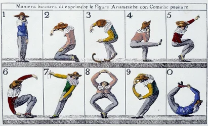 Seltsame Art, Figuren mit komischen Posen auszudrücken - Italienisches Dokument, n.d.