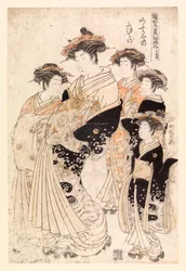 Fünf japanische Frauen (Farbholzschnitt)