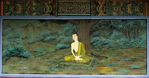 Buddha in Meditation. Fresko im Yongju-Tempel, Region Suwon, Korea.