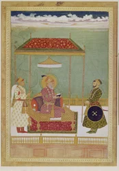 Porträt von Shah Aurangzeb mit einem Mann, möglicherweise Ashraf Khan, frühes 18. Jahrhundert