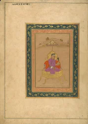 Der 3. Mogulkaiser Akbar auf dem königlichen Thron mit seiner Krone