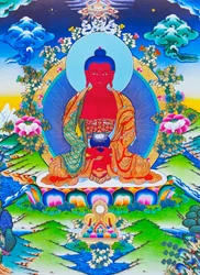 Bild von Amitabha Buddha, sitzend auf einer Lotusblume