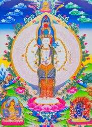 Bildnis des tausendarmigen Avalokiteshvara, des elfhäuptigen Avalokiteshvara mit tausend Armen und 1022 Augen, die unendliches Mitgefühl symbolisieren