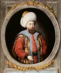 Osmanisches Reich: Porträt des vierten osmanischen Sultans Bayazid I, bekannt als Yildirim (der Blitz), Topkapi Sarayi Istanbul Bibliothek