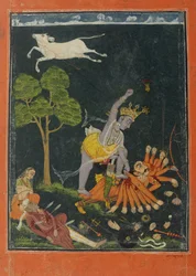 Parasurama tötet Karttavirya Arjuna, Chamba oder Bilaspur, Himachal Pradesh, ca. 1750-60
